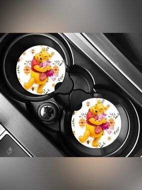 Winnie The Pooh & Piglet Car Coasters Absorbent Set of (2)